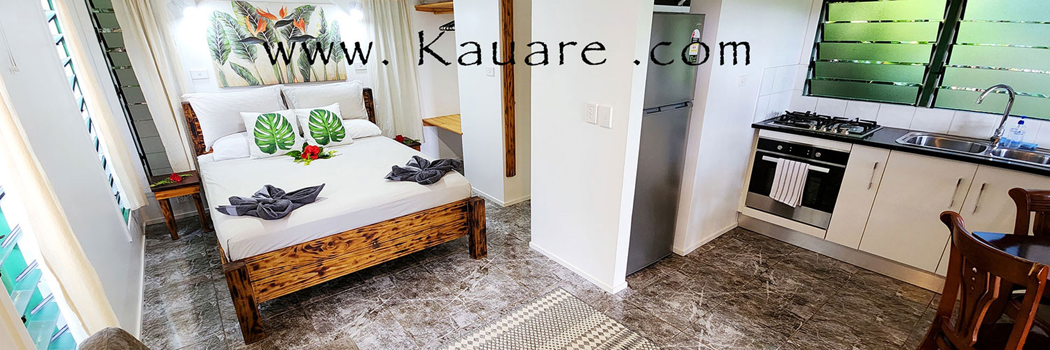 Kauare Bach Lodge accommodation in the tropical gardens in Rarotonga, Cook Islands