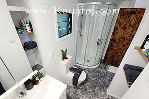 the ens suite bathroom of the bach