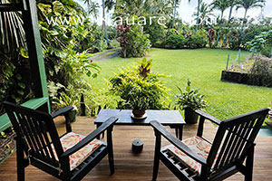 View of the kitchen area inside the bach on Raro